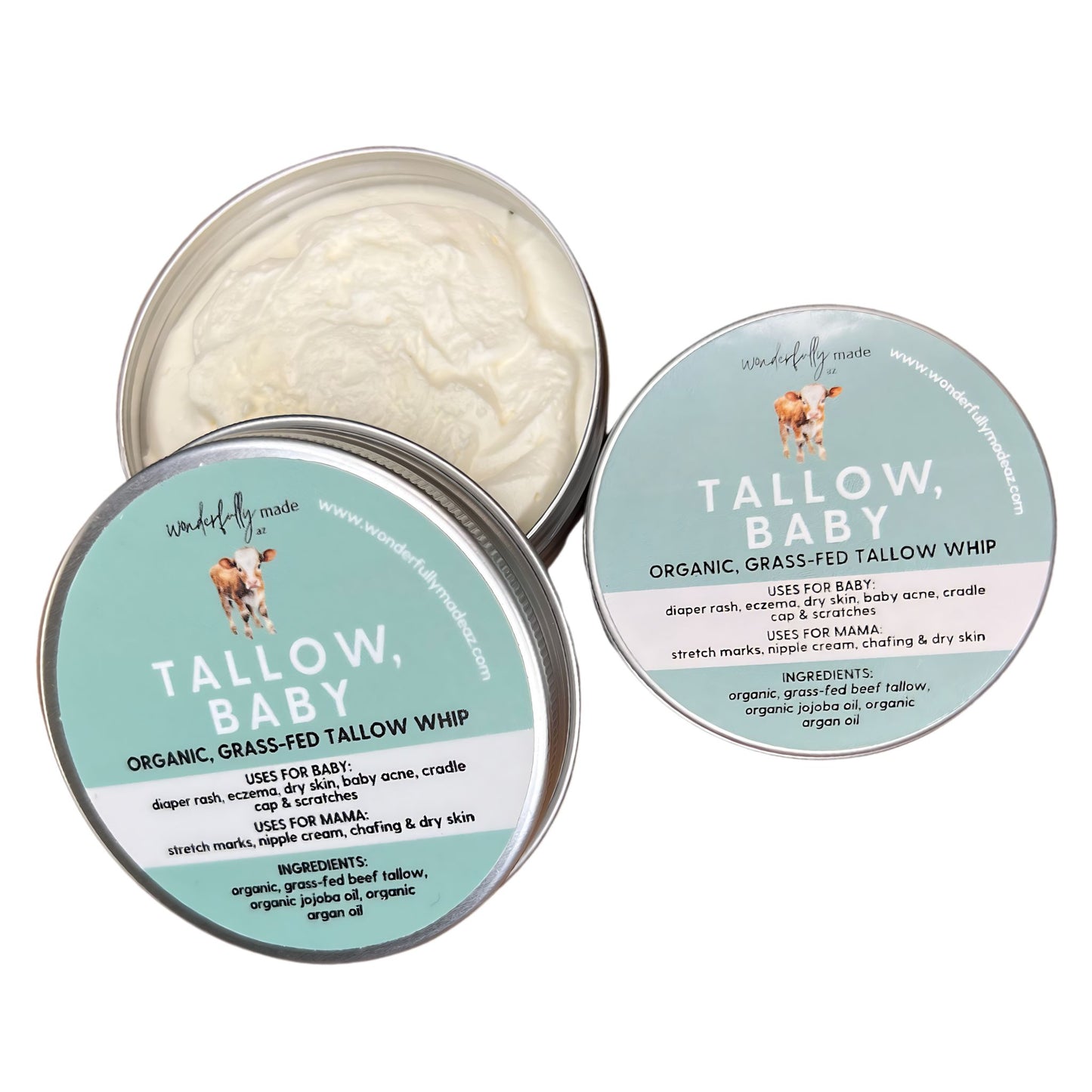 Tallow, Baby Whip, 2oz and 1oz whip texture.