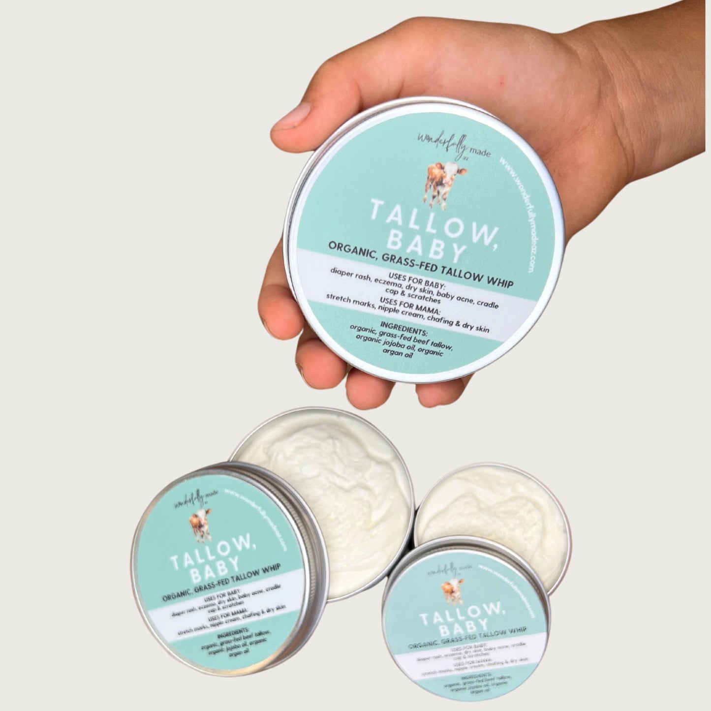 Kid holding Tallow, Baby Whip showing texture of whip.