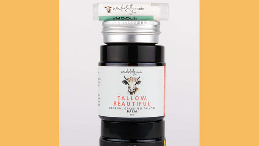 Blog Cover Photo: Our organic tallow products stacked