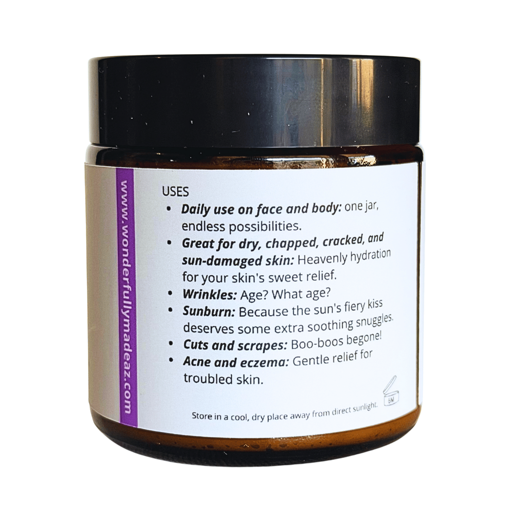 Jar of skincare product with a label on a white background