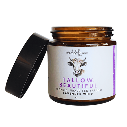 Jar of Tallow Beautiful tallow product with a cow illustration on a white background